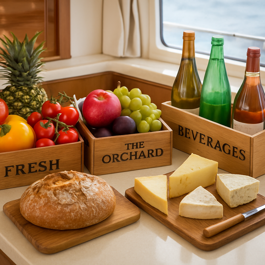 Fresh provisioning crates delivered to a yacht deck